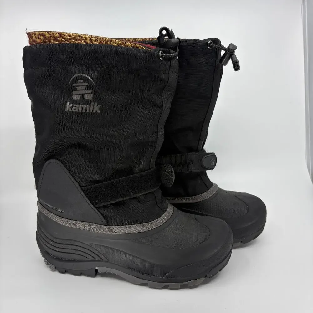 Kamik Waterproof Winter Snow Boots Black Red Lined Size 5 Drawstring Strap